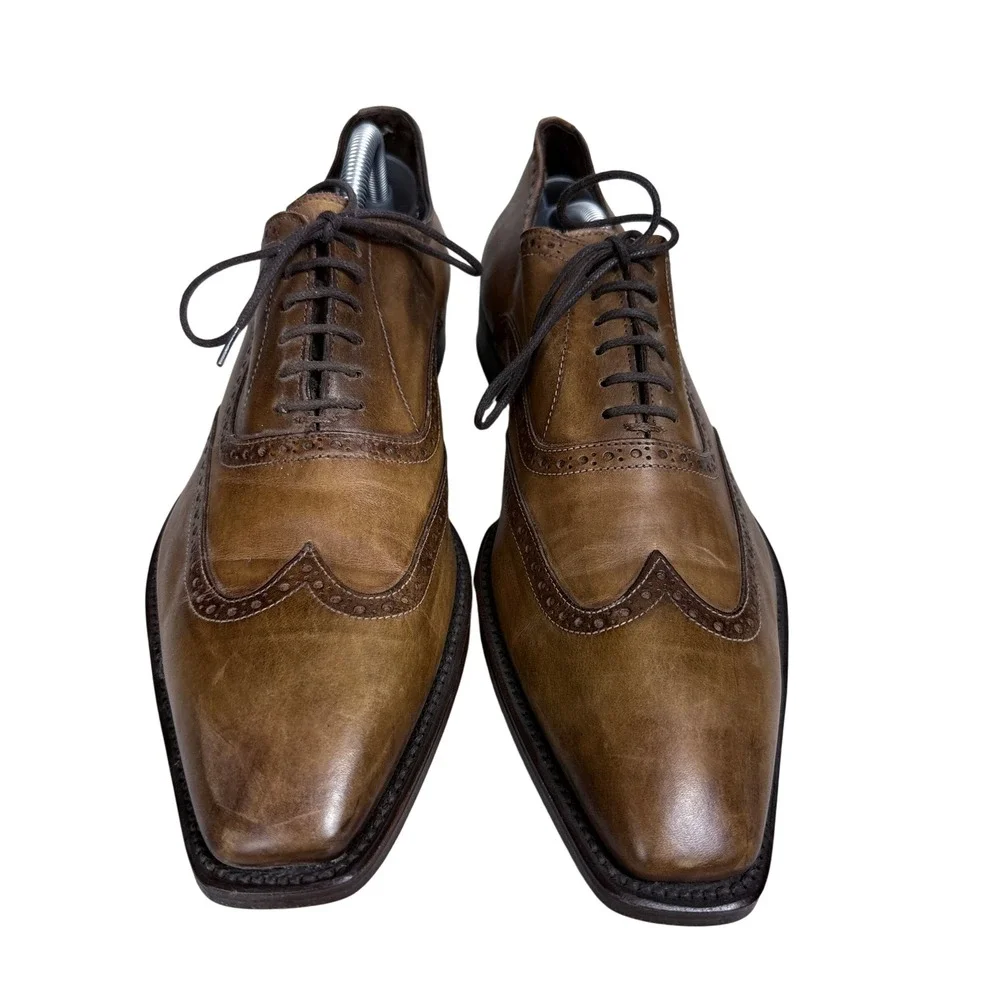 Antonio Maurizi Wingtip Oxford Mens 42 Brown Leather Brogue Chisel Toe Italy